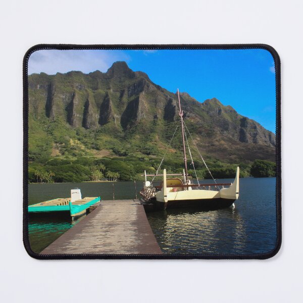 Item preview, ropical Mountain Lake with Hawaiian Canoes designed and sold by GaiaTopi Media.