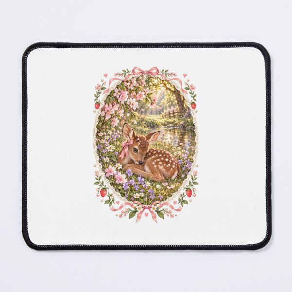 Item preview, Vintage Spring Meadow Deer Graphic | Cherry Blossom & Lace Oval Frame Artwork designed and sold by Little Joy Market.