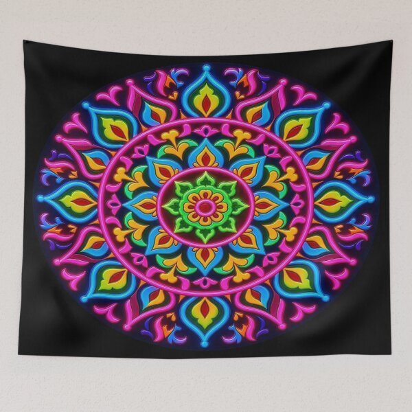 Item preview, Psychedelic Neon Mandala Circular Art designed and sold by Breezes-of-Ida.