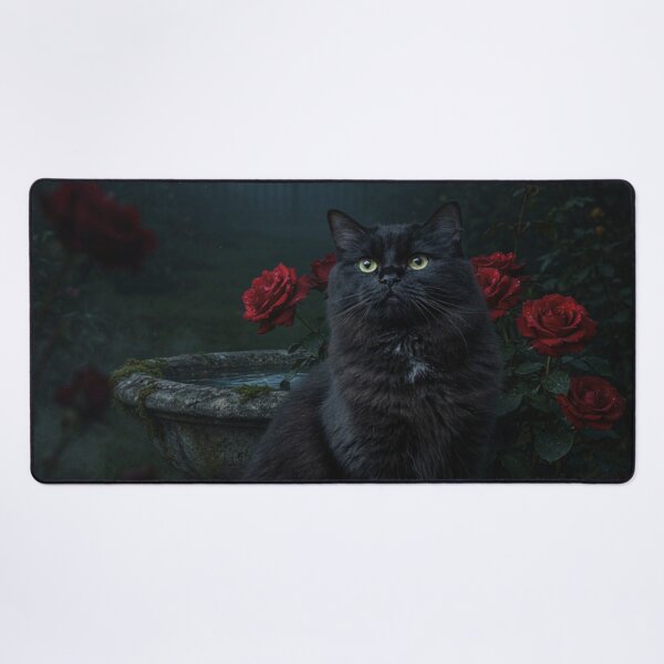 Item preview, Black Persian Cat Surrounded by Gothic Roses designed and sold by JanjjaSoulInk.