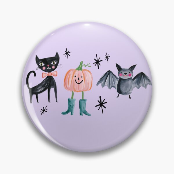 Item preview, Cute Watercolor Halloween Friends – Black Cat, Pink Pumpkin & Bat designed and sold by The Inspo Edit.