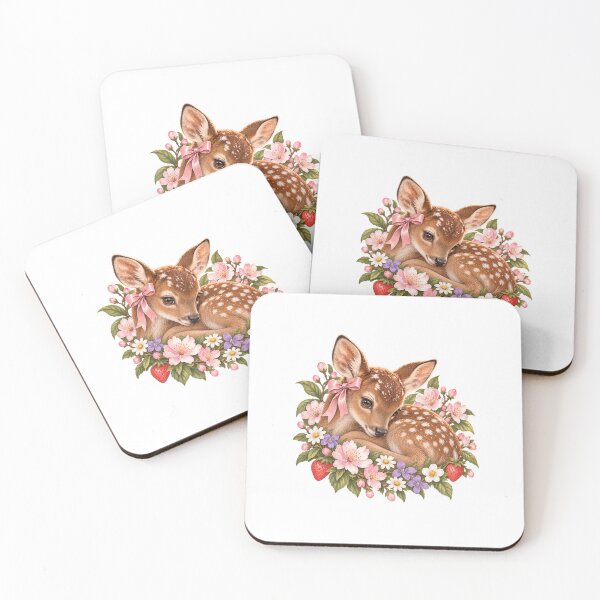Item preview, Sweet Coquette Baby Fawn Clipart | Strawberry & Cherry Blossom Deer Artwork designed and sold by Little Joy Market.
