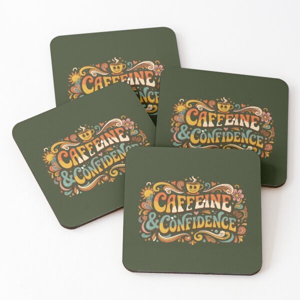 Item preview, Caffeine and Confidence Retro Groovy Coffee Lovers Design designed and sold by eihabo.