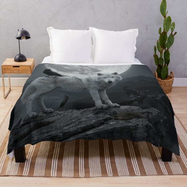 Item preview, White Wolf Surrounded by Ravens Under the Moon designed and sold by JanjjaSoulInk.