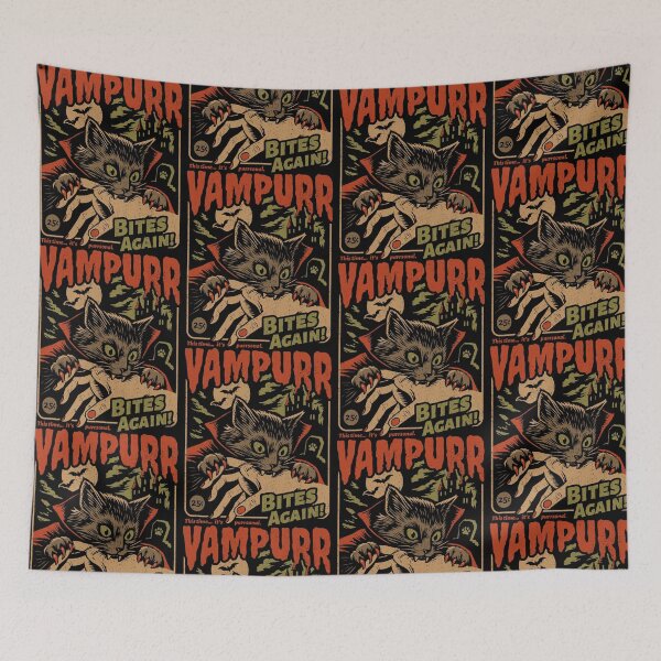 Item preview, Vampurr Bites Again Funny Cat Halloween Retro Horror designed and sold by thefirstbroo.