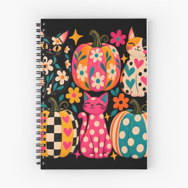 Item preview, Colorful Cats and Patterned Pumpkins Autumn Illustration designed and sold by AmiGraph.