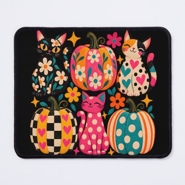 Item preview, Colorful Cats and Patterned Pumpkins Autumn Illustration designed and sold by AmiGraph.