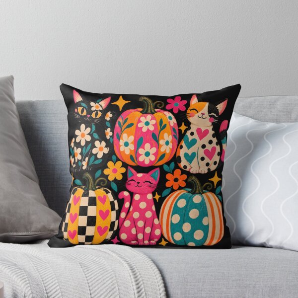 Item preview, Colorful Cats and Patterned Pumpkins Autumn Illustration designed and sold by AmiGraph.