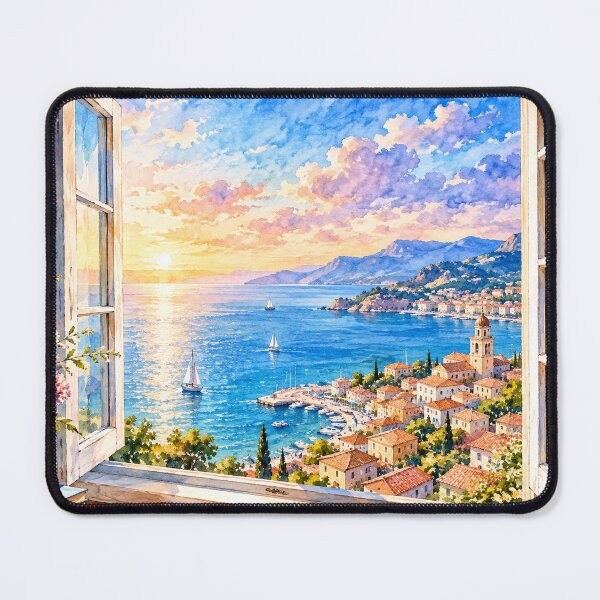 Item preview, Mediterranean Coastal View From Open Window Painting designed and sold by Mhop2.