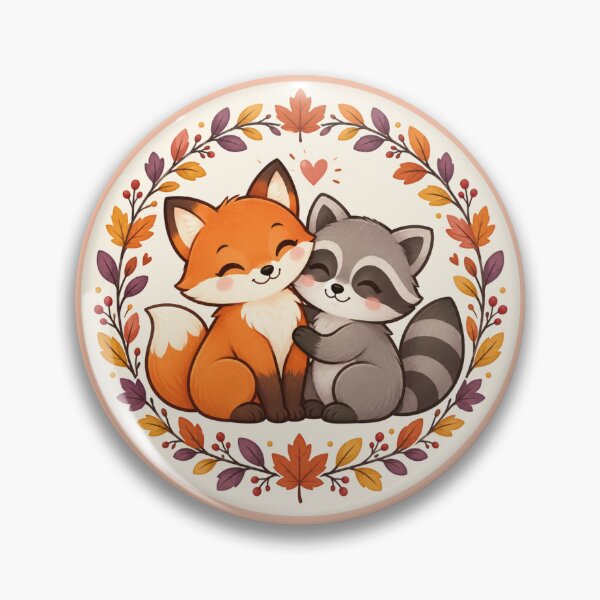 Item preview, Cute Fox and Raccoon Autumn Friendship Art designed and sold by GusiaTreasures.