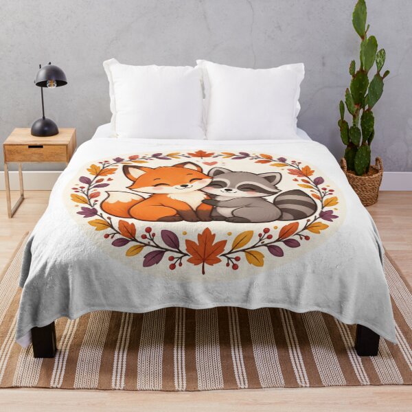 Item preview, Cute Fox and Raccoon Autumn Friendship Art designed and sold by GusiaTreasures.