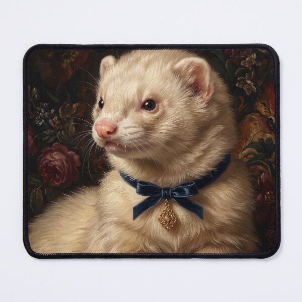 Item preview, Regal Ferret Portrait with Blue Ribbon Bow designed and sold by Real Beast Art.