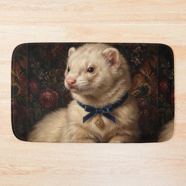 Item preview, Regal Ferret Portrait with Blue Ribbon Bow designed and sold by Real Beast Art.