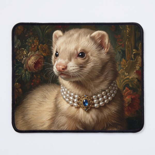 Item preview, Regal Ferret Portrait with Sapphire Pearl Necklace designed and sold by Real Beast Art.