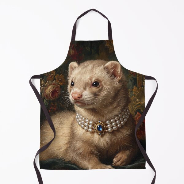 Item preview, Regal Ferret Portrait with Sapphire Pearl Necklace designed and sold by Real Beast Art.