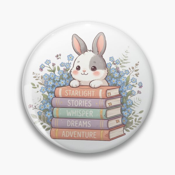 Item preview, Kawaii Rabbit Reading Stack of Books with Blue Flowers designed and sold by Wildlife Wonders.
