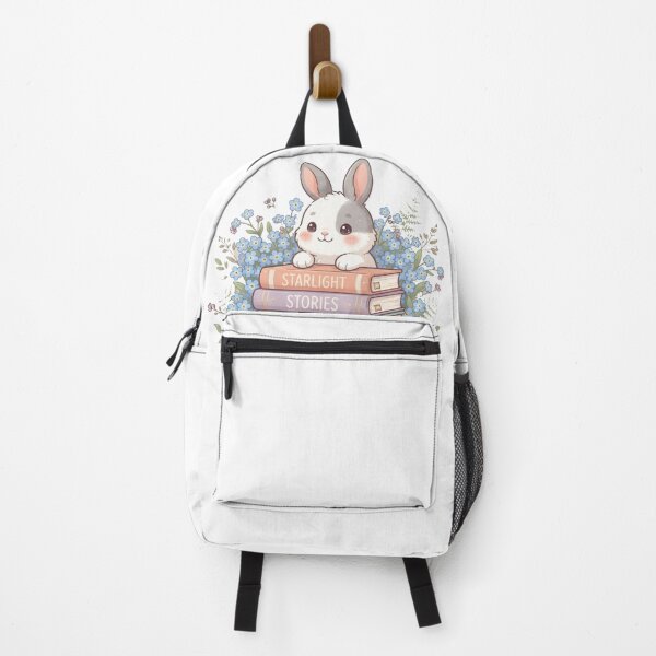 Item preview, Kawaii Rabbit Reading Stack of Books with Blue Flowers designed and sold by Wildlife Wonders.