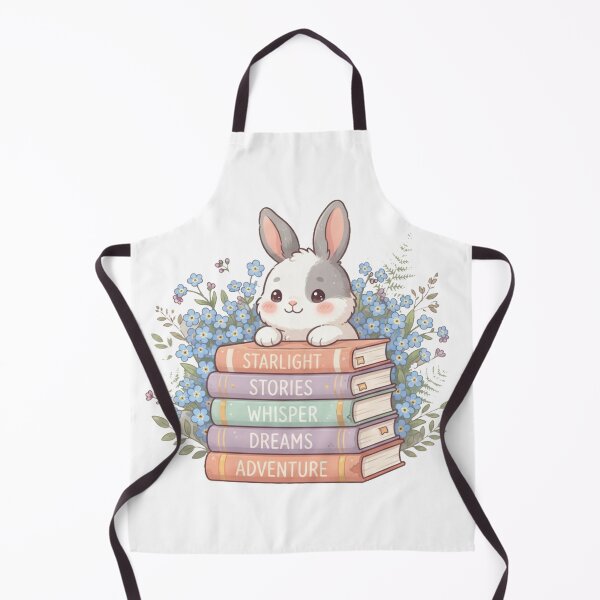Item preview, Kawaii Rabbit Reading Stack of Books with Blue Flowers designed and sold by Wildlife Wonders.