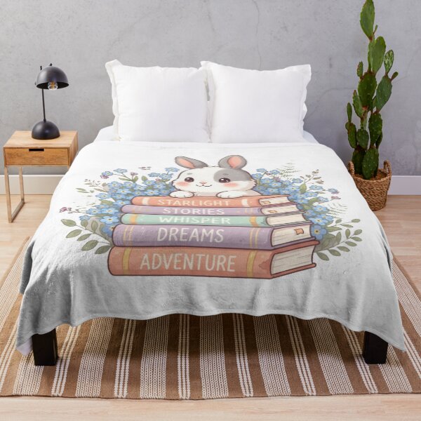 Item preview, Kawaii Rabbit Reading Stack of Books with Blue Flowers designed and sold by Wildlife Wonders.
