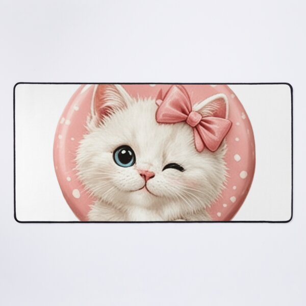 Item preview, Winking White Kitten with Pink Bow - Playful Cat Illustration designed and sold by MarZeDesigns .