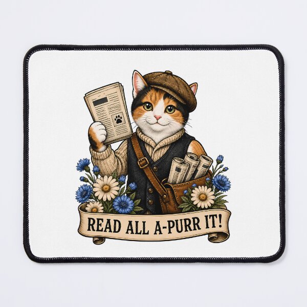 Item preview, Read All APurr It Newsboy Cat Art designed and sold by Old's Cool Cat Studio.