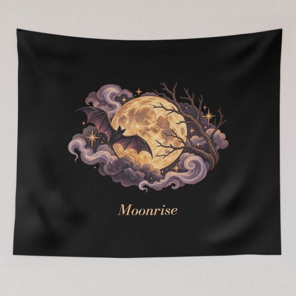Item preview, Moonrise Bat Full Moon Gothic Art designed and sold by mycute-stickers.