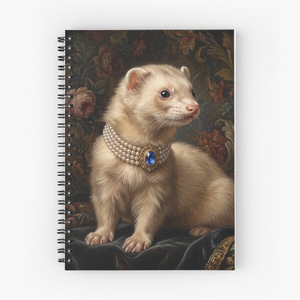 Item preview, Regal Ferret Portrait with Sapphire Pearl Necklace designed and sold by Real Beast Art.
