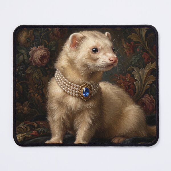 Item preview, Regal Ferret Portrait with Sapphire Pearl Necklace designed and sold by Real Beast Art.
