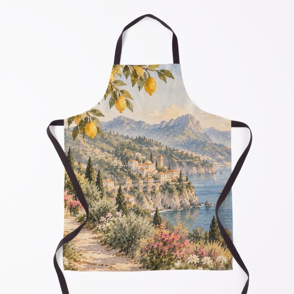 Item preview, Coastal Mediterranean Watercolour Landscape with Lemon Tree designed and sold by Jozefin's Studio.