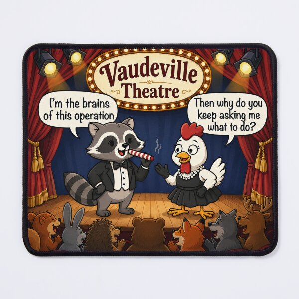 Item preview, Raccoon & Hen Comedy Duo | Classic Vaudeville Cartoon | Funny Animal Humor designed and sold by AnimalMarvels.