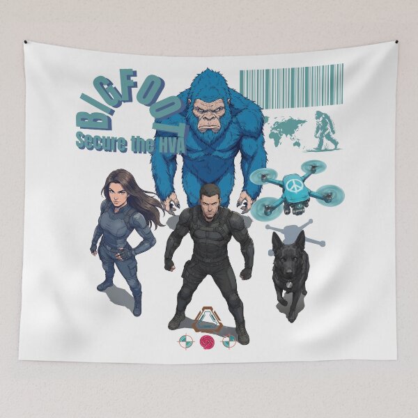 Item preview, Bigfoot Secure the HVA - High-Tech Tactical Cryptid Vector Illustration designed and sold by Whimsy Trail Co.