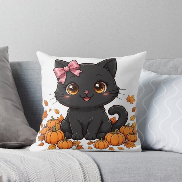 Item preview, Black Cat With Pink Bow Kawaii Halloween PNG designed and sold by Worn and Witty.