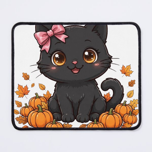 Item preview, Black Cat With Pink Bow Kawaii Halloween PNG designed and sold by Worn and Witty.