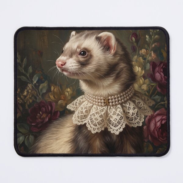Item preview, Regal Sable Ferret Portrait with Lace Collar designed and sold by Real Beast Art.
