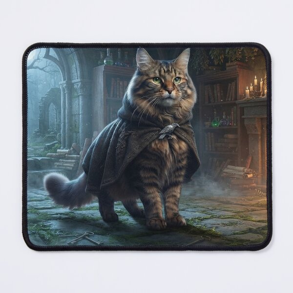 Item preview, Maine Coon Wizard Cat Fantasy Library designed and sold by Ghostlycats2026.