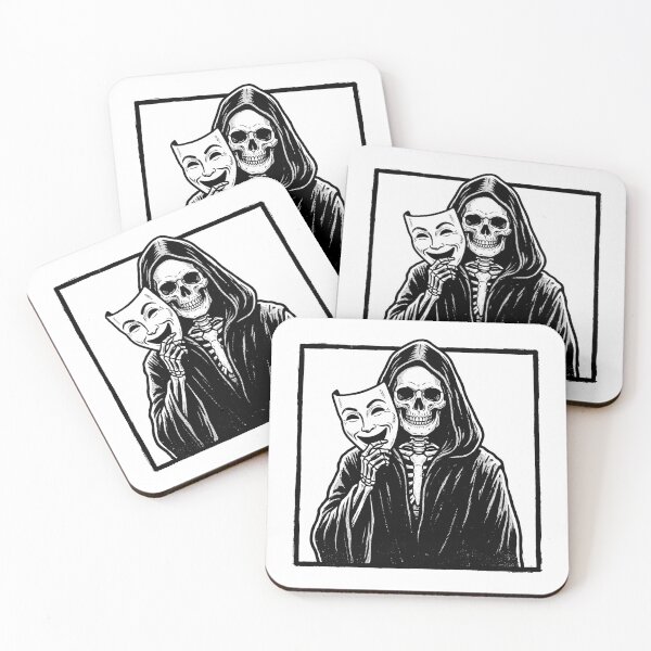Artikelvorschau, Grim Reaper Holding Comedy Mask Woodcut Engraving Dark Aesthetic Graphic entworfen und verkauft von MisteryDesigner.