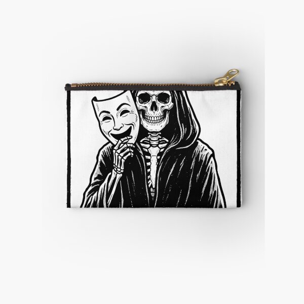 Aperçu de l'œuvre Grim Reaper Holding Comedy Mask Woodcut Engraving Dark Aesthetic Graphic créée et vendue par MisteryDesigner.