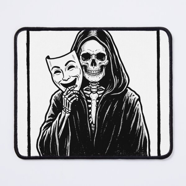 Item preview, Grim Reaper Holding Comedy Mask Woodcut Engraving Dark Aesthetic Graphic designed and sold by MisteryDesigner.