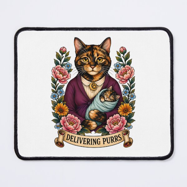 Item preview, Delivering Purrs Midwife Cat Art designed and sold by Old's Cool Cat Studio.