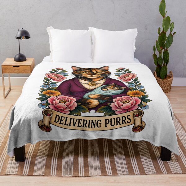 Item preview, Delivering Purrs Midwife Cat Art designed and sold by Old's Cool Cat Studio.