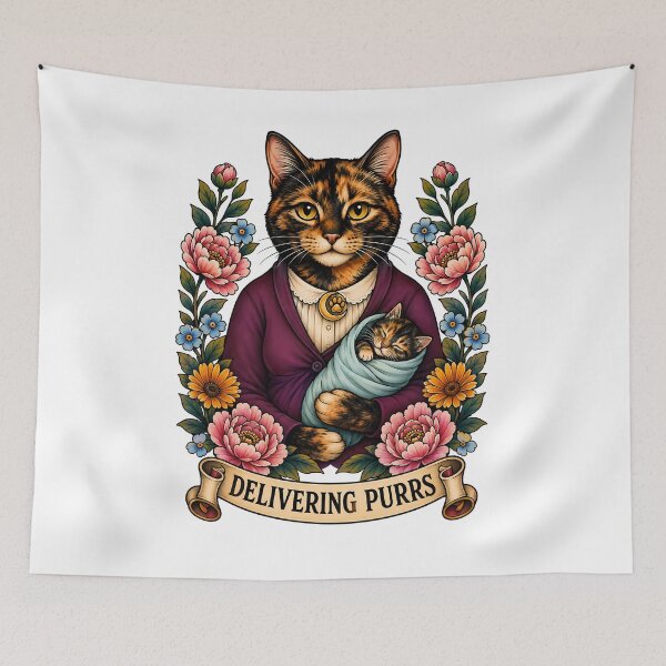 Item preview, Delivering Purrs Midwife Cat Art designed and sold by Old's Cool Cat Studio.