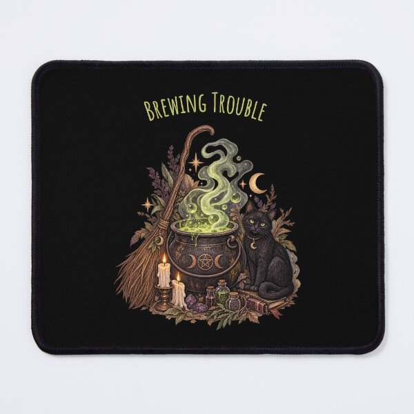 Item preview, Brewing Trouble Witch Cauldron Black Cat designed and sold by mycute-stickers.