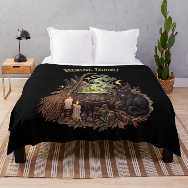 Item preview, Brewing Trouble Witch Cauldron Black Cat designed and sold by mycute-stickers.