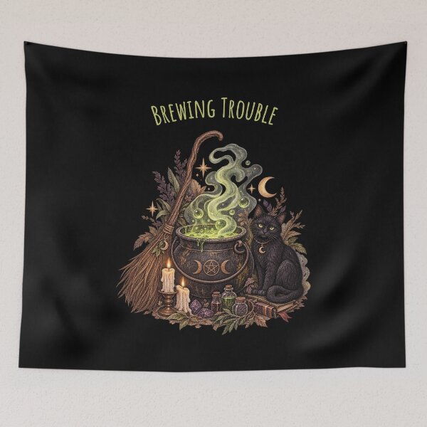 Item preview, Brewing Trouble Witch Cauldron Black Cat designed and sold by mycute-stickers.