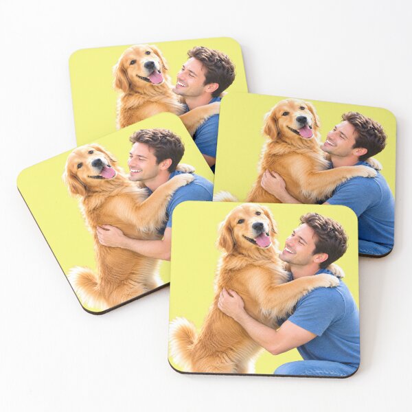 Artikelvorschau, Golden Retriever umarmt glücklichen Mann entworfen und verkauft von MagicCrystal.