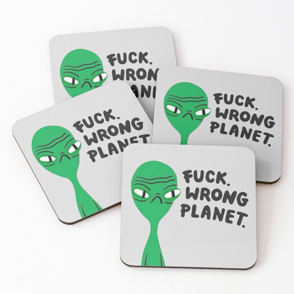 Item preview, Vulgar Green Alien Saying "F*ck Wrong Planet" Hand Drawn Art designed and sold by MakersFolly.