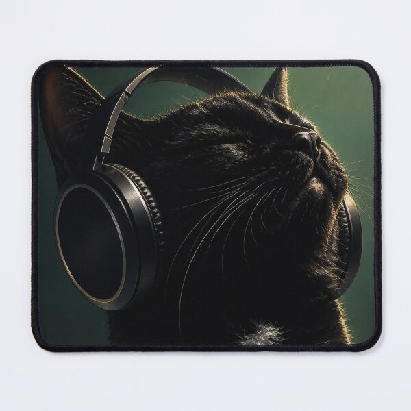 Item preview, Black Cat Wearing Headphones designed and sold by Not Hugo.
