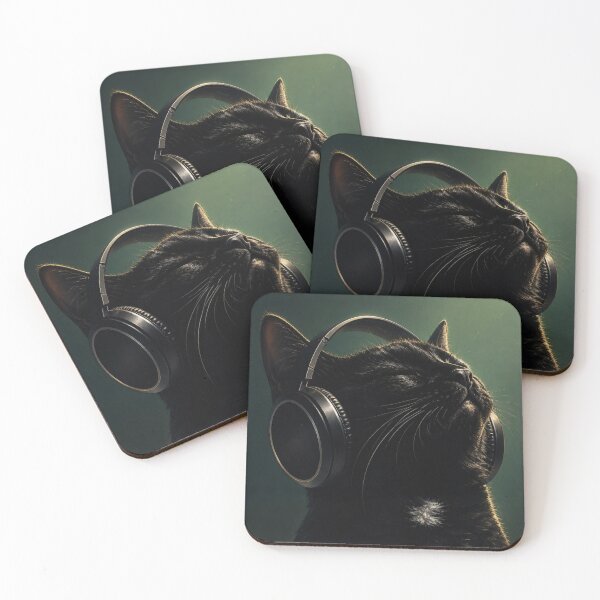 Item preview, Black Cat Wearing Headphones designed and sold by Not Hugo.