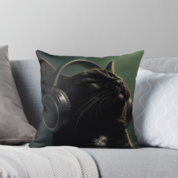 Item preview, Black Cat Wearing Headphones designed and sold by Not Hugo.