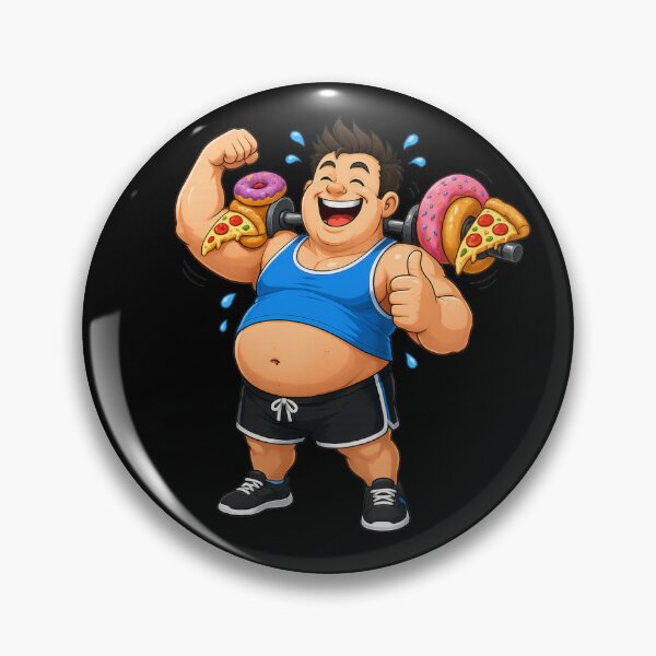 Item preview, Funny Fitness Chubby Guy Lifting Doughnut Pizza Barbell – Hilarious Gym Meme Logo designed and sold by StrongEveryDayStore.